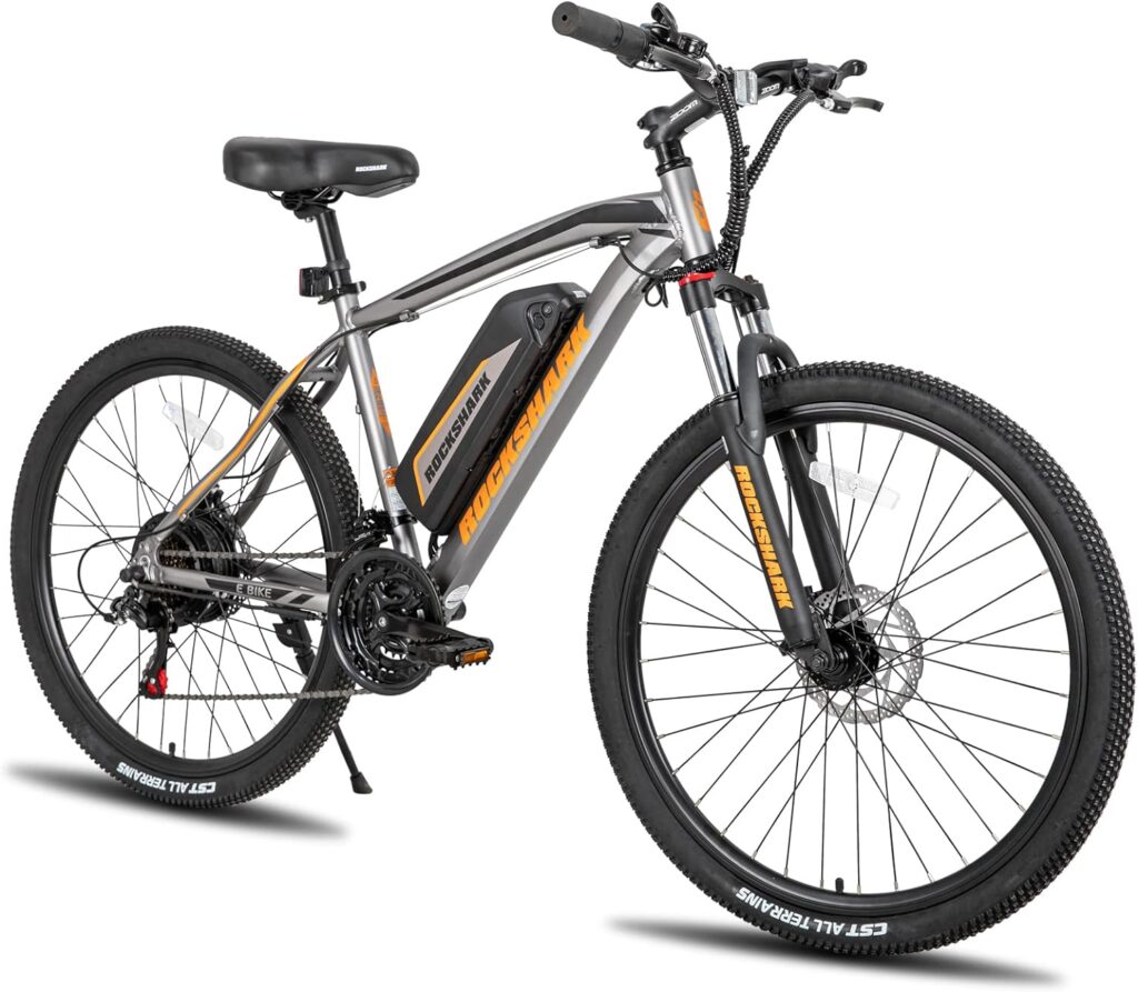 HILAND Rockshark Electric Bike for Adults, 26/27.5 inch Electric Mountain Bicycle with 10.4Ah Removable Battery, 350W 36V Motor, 21 speeds 20MPH Ebike for Men